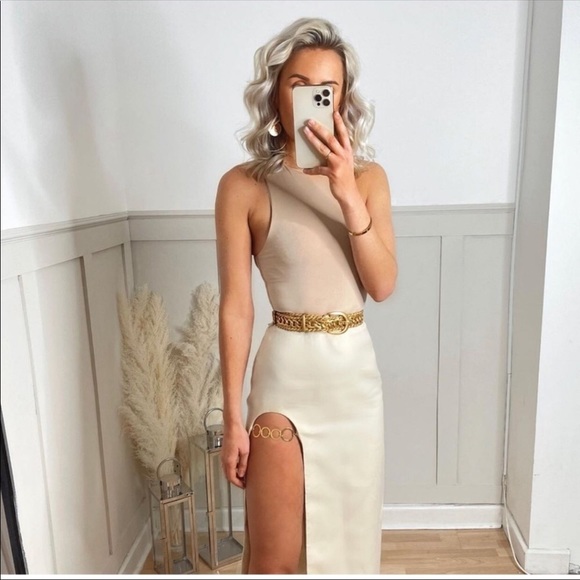 New Zara Midi Skirt 100% Linen Gold Detail - Picture 14 of 16